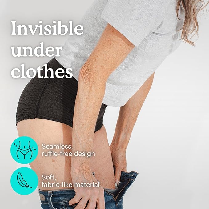 Because Premium Maximum Absorbency Adult Incontinence and Postpartum Bladder Leak Underwear for Women, Heavy Absorbency, Disposable, Black, Large, 80 Count (4 Packs of 20)