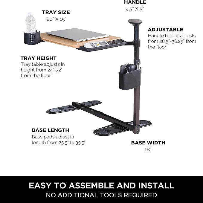 Signature Life Independence Tray Table, Bamboo Swivel TV-Tray, Adjustable Laptop-Table with Ergonomic Stand Assist Safety Handle, Independent Living Aid
