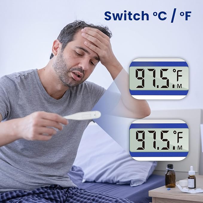 Femometer Digital Thermometer for Adults and Kids, Klein Blue | Fever Alert, Memory Recall, C/F Switchable, for Oral, Rectal or Under Arm Use