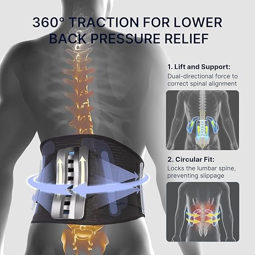 Fit Geno Back Brace for Lower Back Pain Men & Women: Adjustable Lumbar Support Brace for Pain Relief - Breathable Waist Belt for Comfort - L/XL