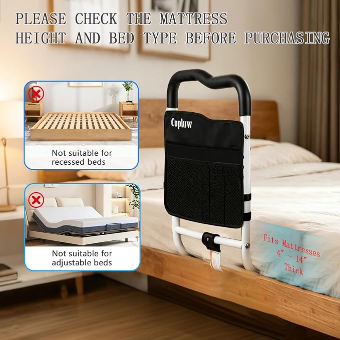 Cupluw Bed Rails for Elderly Adults Safety, Upgraded Extra Wide 16'', 16 CFR Part 1270 Approved Adjustable Bed Cane, Bed Assist Rail Load 350lb, Ergonomic Non-Slip Handle for King/Queen/Full/Twin Bed