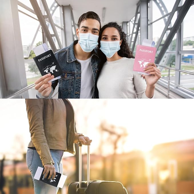 2 Pcs Passport Holders，Ultra Slim Passport Wallet for Travel Essentials | PU Leather Passport Cover for Women and Men (Pink & Purple)