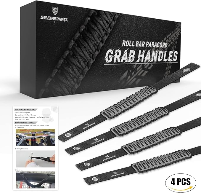 SEVEN SPARTA 4pack Roll Bar Grab Handles for Ford Bronco 2021-2026 2/4 Door | No Drill Install, Color-Matched Paracord Handles, Uses Factory Bolts, Sturdy & Comfortable Grip for 2021-2026 Bronco 2/4 Door