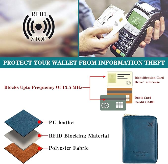 Travel Passport Wallet RFID Blocking Passport Holder-Women and Men with Zippered Ladies Passport Cover