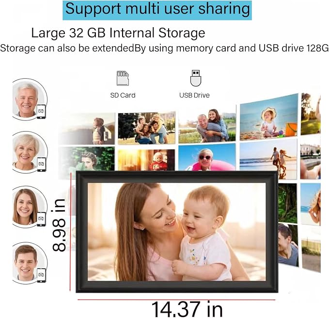 Digital Picture Frames Load from Phone,Video Frame,14" Uhale Digital Picture Frame 32GB,Touchscreen Digital Photo Frame WiFi, Instant Sharing, Unlimited Users,Free App,Gifts for Men/Women(Dad/Mom)