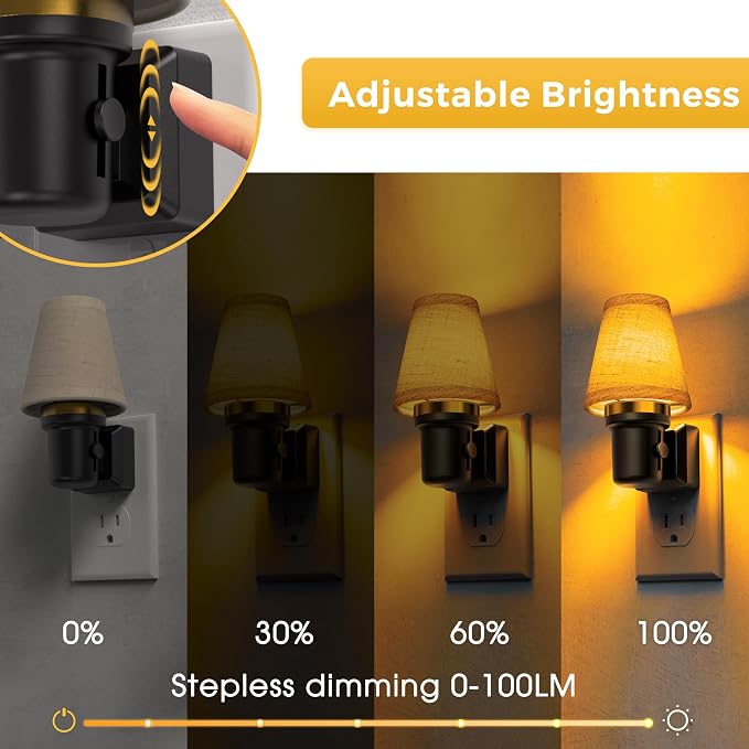 L LOHAS LED Night Lights Plug into Wall, Linen Fabric Night Light | 2 Pack Dusk to Dawn Sensor Vintage Nightlight, Amber Warm Light 0-100LM Dimmable, Decor for Bedroom Living Room Hallway