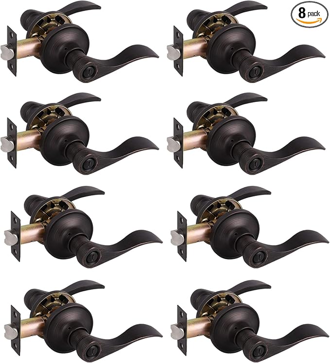 Gobrico Wave/Drop Privacy Door Levers in Oil Rubbed Bronze,Interior Bedromm Bathroom Door Handles Keyless Bed/Bath Locksets,Universal Levers for Right/Left-Handed Doors,Contractor Pack of 8