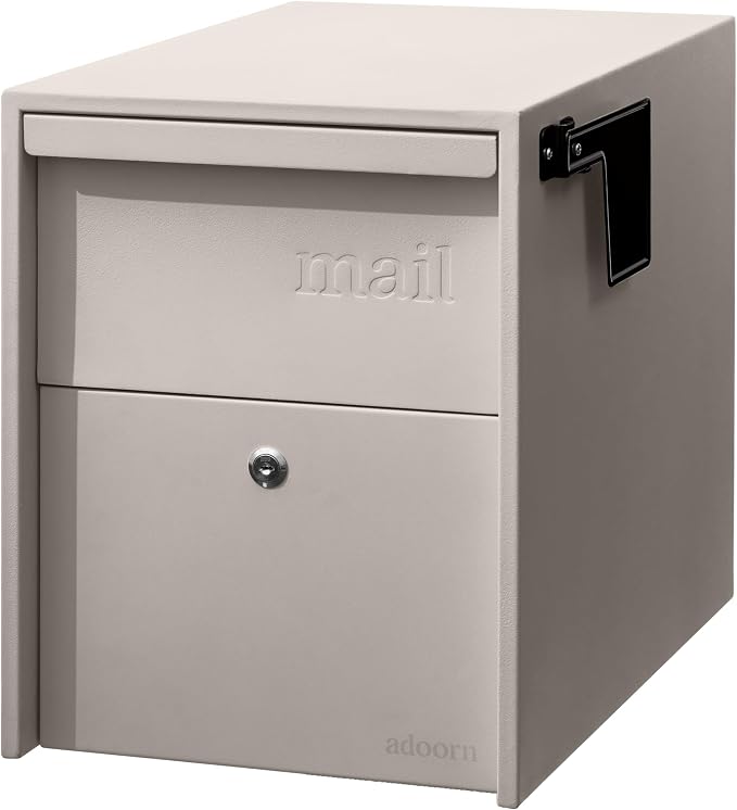 Adoorn Lockable Post Mount Mailboxes for Outside - Large Anti-Theft Locking Mailbox for Packages and Letters - Weatherproof Construction - Durable Steel - 15.5" H x 12" W x 18.5" D - Sandstone