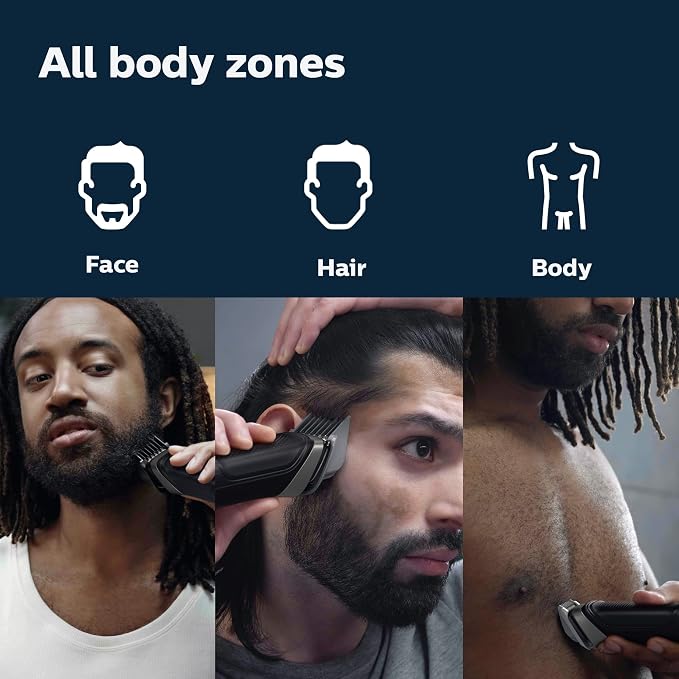 Philips Norelco Multigroom 5000 Series, All-in-One Trimmer and Hair Clipper, 18-Piece Men's Grooming Kit for Beard, Face, Hair, Body and Intimate Areas, No Blade Oil Needed, Model MG5910/49