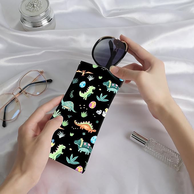 Anikathy 2Pcs Sunglass Eyeglass Glasses Case Soft PU Leather with Cleaning Cloth Cute Glasses Pouch Bag for Men Women Girs