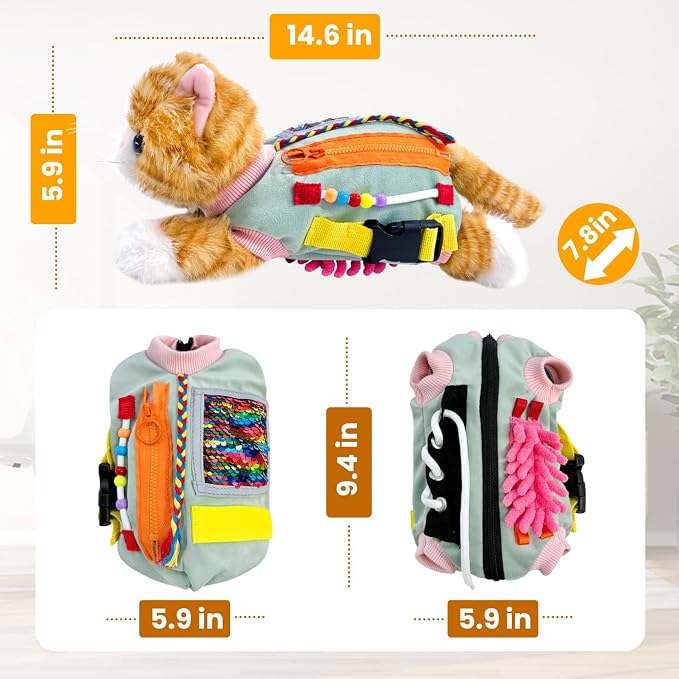 Fidget Muff Cat and Blanket for Elderly | Dementia Products for Elderly Fidget Blanket for Adults with Stuffed Cat | Fidget Blanket for Seniors Alzheimer's Activities | Sensory Fidget Toys