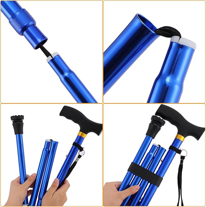 Walking Cane LIXIANG Cane for Man/Woman | Mobility & Daily Living Aids | 5-Level Height Adjustable Walking Stick | Comfortable Plastic T-Handle Portable Walking Stick Folding Cane