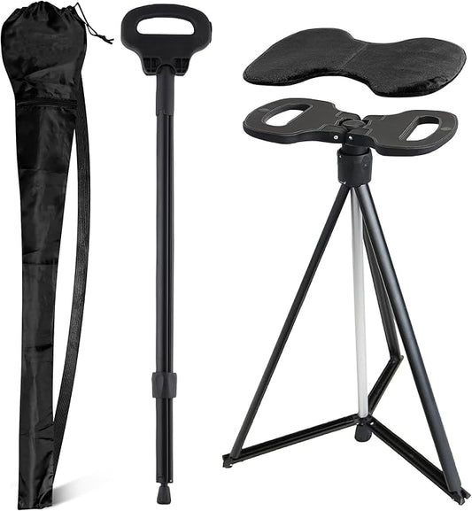 ALEVMOOM Walking Cane with Seat 2-in-1 Cane Stool for Adults, Aluminum Walking Stick with Seat, Stick Chair Portable Stool for Senior