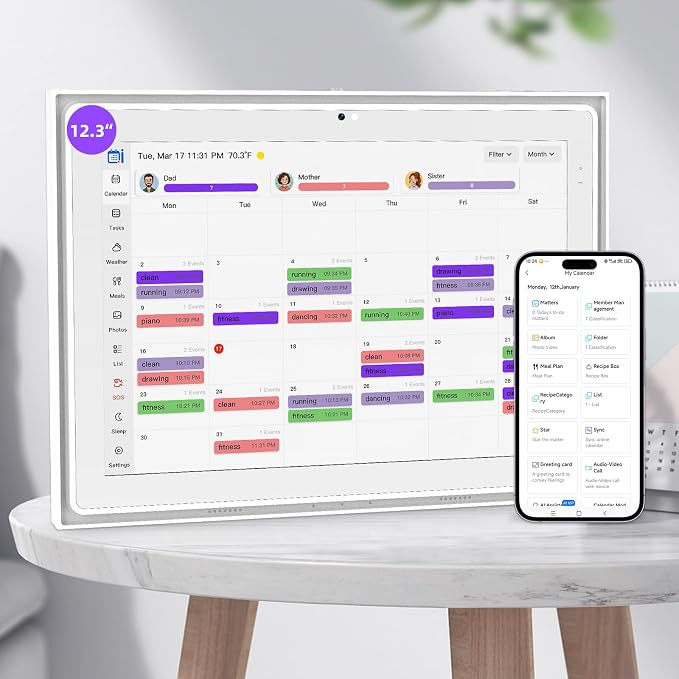 12.3 Inch Digital Calendar, 1920x1280 IPS Digital Picture Frame, 32GB Touch Screen Wall & Desk Digital Planner for Schedule, Photo Display, Meals, Chore Chart & Tasks