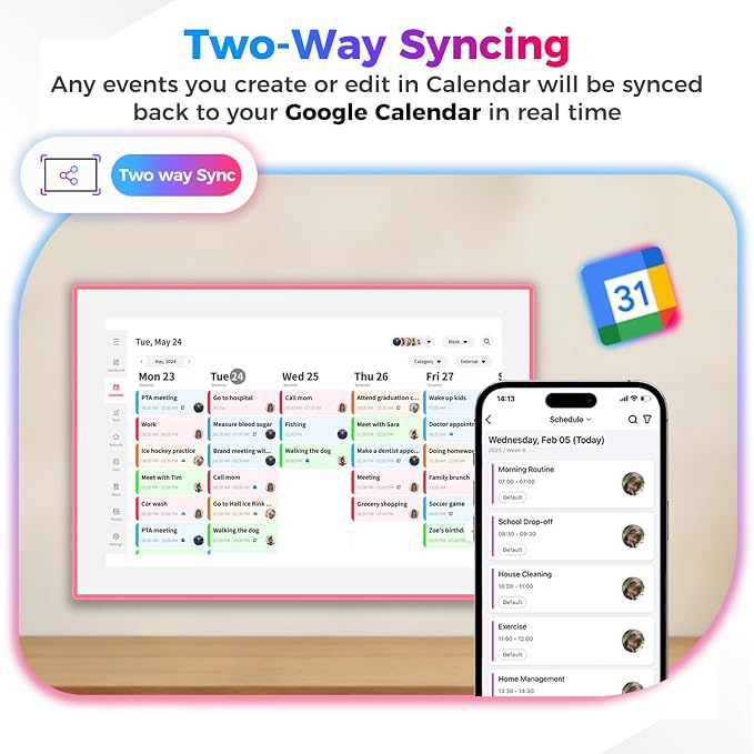DXMART 10.1" Digital Calendar & Chore Chart, LED Reminder Light, Smart Touchscreen Interactive Display for Family Schedules, Digital Photo Frame Functon, Wall & Desk Mountable, Great for Organizing Your 2026 Calendar