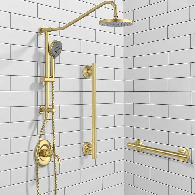 Lava Odoro Shower Grab Bar, Modern Stainless Steel Handicap Grab Bar for Bathtubs and Showers, Shower Safety Bar for Seniors Disabled, ADA-Compliant (Brushed Gold, 12 Inch)