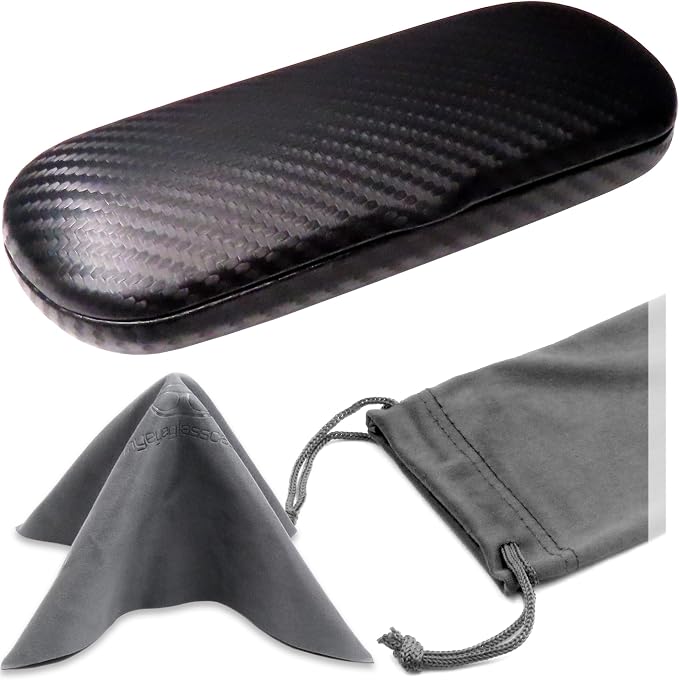 MyEyeglassCase Men Small Glasses case - Eyeglasses Hard Shell Holder Pouch & Cloth-Reading Slim & Narrow Case Heavy Duty