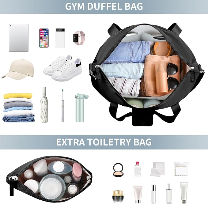 Gym Bag for Women, 45L Carry On Travel Duffel Bag with Shoes Compartment, Weekender Overnight Bag with Wet Pocket for Women, Travel, Gym, Weekend, Large Size
