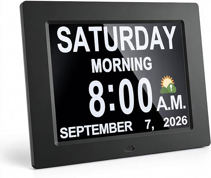 JALL 8" Large Digital Calendar Day Clock for Seniors 2026 - Easy to Read Alzheimer's Dementia Memory Loss Clock for Elderly with IPS Wide Angle，Day & Date, 12 Custom Alarms & Auto-Dimming, Black