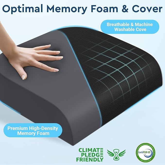 Seat Cushion, Memory Foam Office Chair Cushion, Black, X-Large | Office Desk Accessories, Butt Pillow for Long Sitting Sciatica, Coccyx, Tailbone, Hip Pain Relief - for Home, Car, Airplane