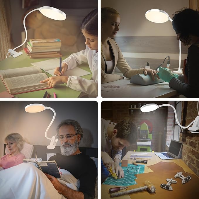 Reading Light with Remote, LED Desk Lamp Clip on [1H Timer & Nightlight] RA>95 Dimmable Flexible Gooseneck, Reading Lamp with Clamp for Table - 3.5'' (Adapter Included)