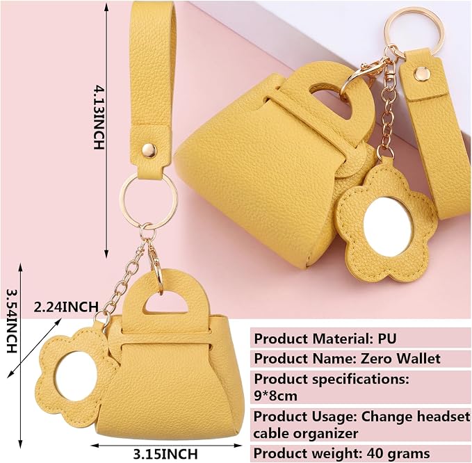 Liliaafar 4 Pcs Mini Backpack Keychain Mini Coin Purses for Women Cute PU Leather Makeup Bag with Keychain, Multi Pocket Card Holder Cable Organizer Giftable Zipper Pouch (Cute Mirror)
