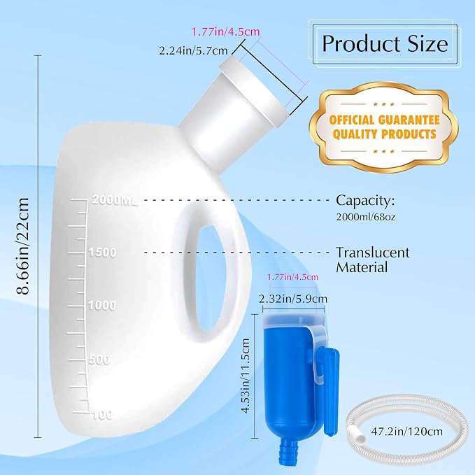 Portable Urinals for Men, OOCOME Men Urinal Bottle Spill Proof Reusable Male Pee Bottle Camping Toilet Thicken Men's Potty 2000 ml 47.2" Long Tube with Lid