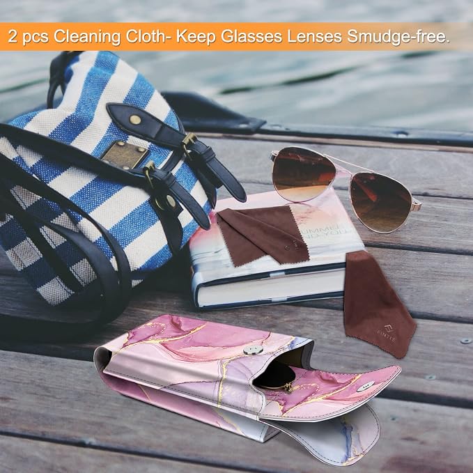 FINTIE Double Glasses Case with Carabiner Hook, Portable Vegan Leather Eyeglass Case Anti-scratch Sunglasses Pouch