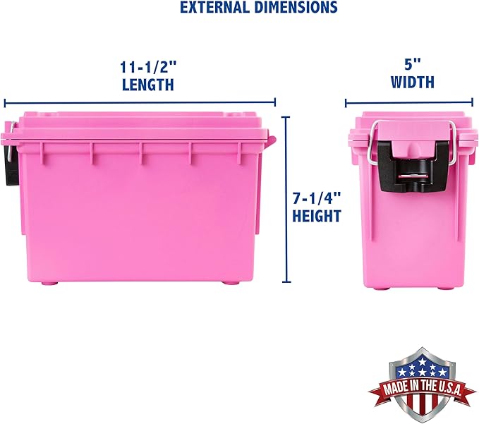 Sheffield Ammo Box Made in USA, Stackable Lockable Ammo Storage Box, Pink | Lockable Storage Box, Water and Dust Resistant Dry Box, Secures Hunting Gear, Gun Accessories, Supplies, and Bullets