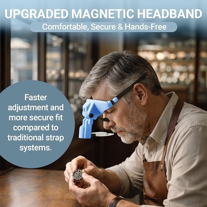 YOCTOSUN Magnifying Glasses with Light, 1.0X-4.0X Head Magnifying Visor | Detachable 6 Lenses,3 Light Colors, Rechargeable Hands-Free Headband Magnifier for Close Work, Crafts, Sewing, Jewelry