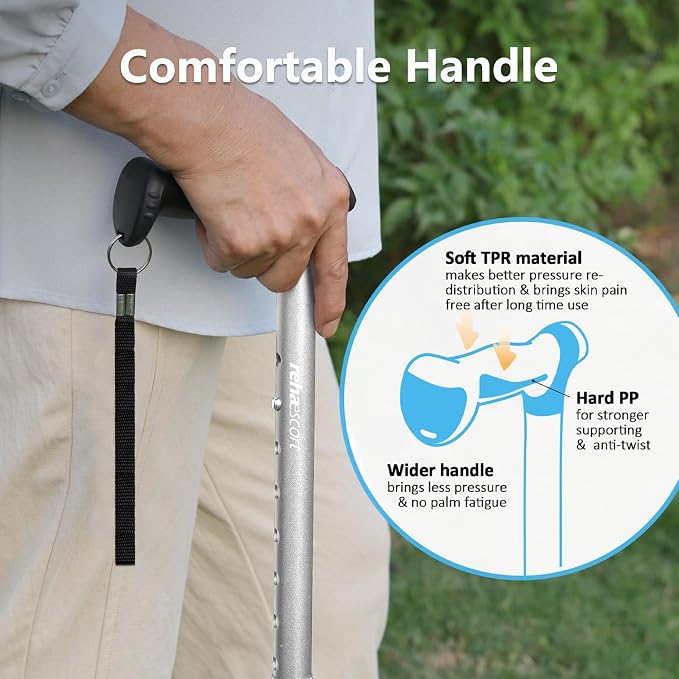 Rehaescort Walking Cane for Men & Women - Folding, Adjustable, Lightweight, Walking Canes for Seniors Balance, Free Standing, Pivot Tip, Soft Handle, Foldable Walking Sticks with Travel Bag