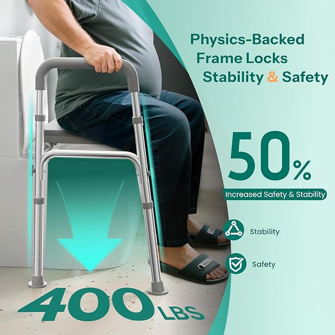 HOMEAL Raised Toilet Seat with Handles, Heavy-Duty 3in1 Bedside Commode Chair with Bucket for Seniors, Supports 450LBS, Adjustable Toilet Seat Riser with Arms for Bathroom Assistance