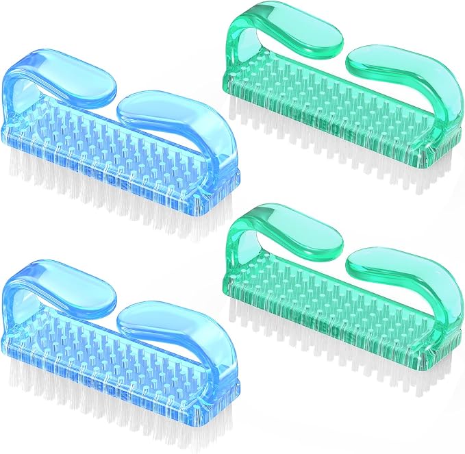Larbois Handle Grip Nail Brush, Hand Fingernail Brush Cleaner Scrubbing Kit Pedicure for Toes and Nails Men Women (4 Pack)