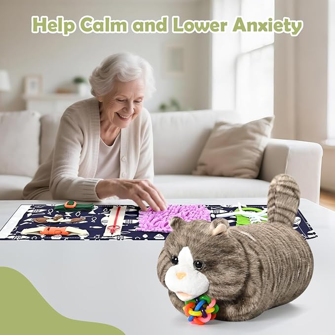 Fidget Blanket and Muff Cat for Adults with Dementia, Alzheimers Dementia Activities Products for Elderly and Seniors,Fidget Gift and Game Toys for Alzheimer’s or Dementia.