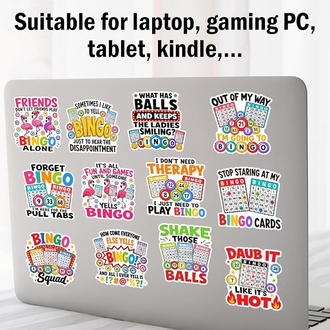 (15Pcs-3in) Bingo Games Sticker Pack, Funny Bingo Prizes Sticker for Player Caller, Gambling Gambler Gift for Senior Adult, Decoration for Laptop Tablet Office Water Bottle Helmet Vehicles