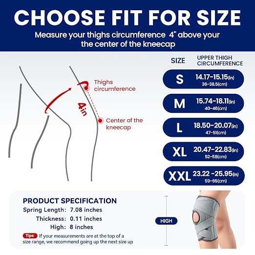JOMVD Knee Brace for Knee Pain, Meniscus Tear, Adjustable Knee Support with Side Spring Stabilizers for Meniscus Tear, Arthritis, Patella Stability, Knee Pain Relief, Women and Men,X-Large