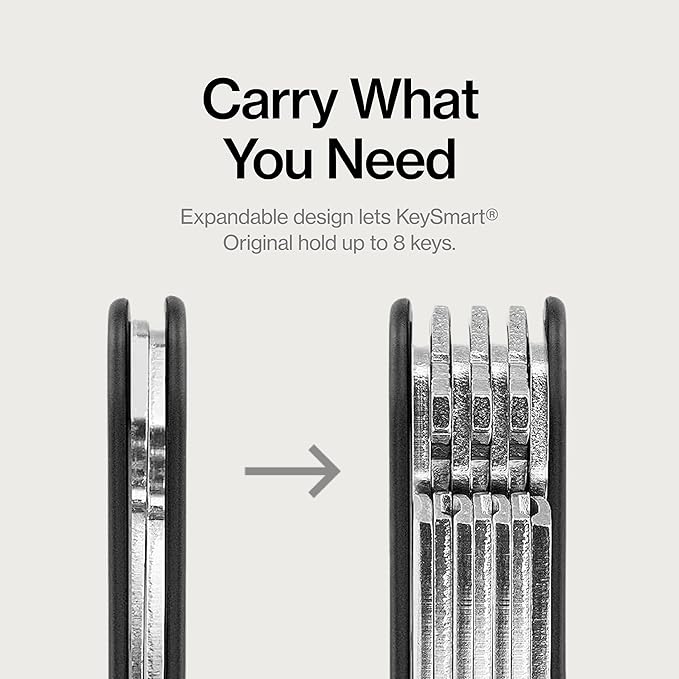 KeySmart Original Key Holder - Compact Key Organizer for Key Chain, Minimalist Clutter-Free EDC Keychains Key Ring, Black, 8 Keys