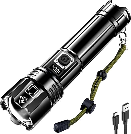 AKNEAR Rechargeable LED Flashlight High Lumens, Super Bright Flashlights with Zoomable & USB C Rechargeable & 5 Light Mode & IPX7 Waterproof, Powerful Flash Light for Home, Hiking, Camping