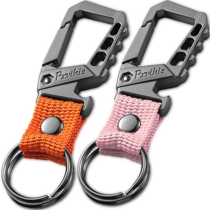 Metal heavy duty key chain carabiner clip bottle opener wrist lanyard ring car key fob unisex for men and women
