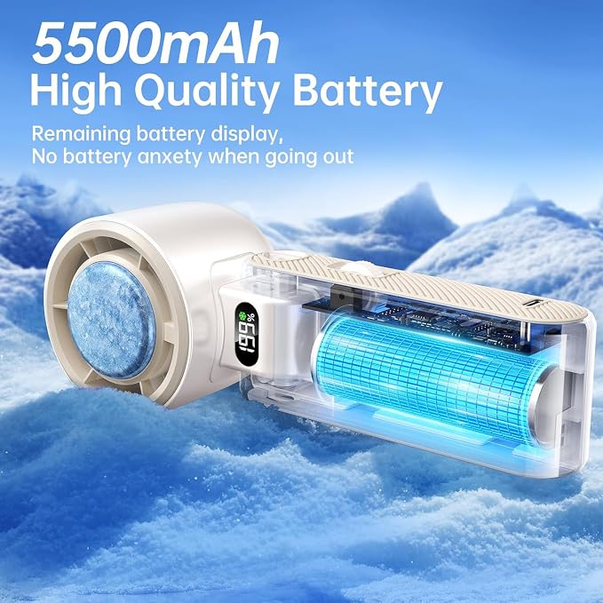 Pro Handheld Portable fan with Turbo Cooling 199-Speed 5500mAh | Hand Held Fan Rechargeable Up to 12Hrs Battery Life Powerful Mini Personal fan for Travel, Outdoor, Beach & Makeup