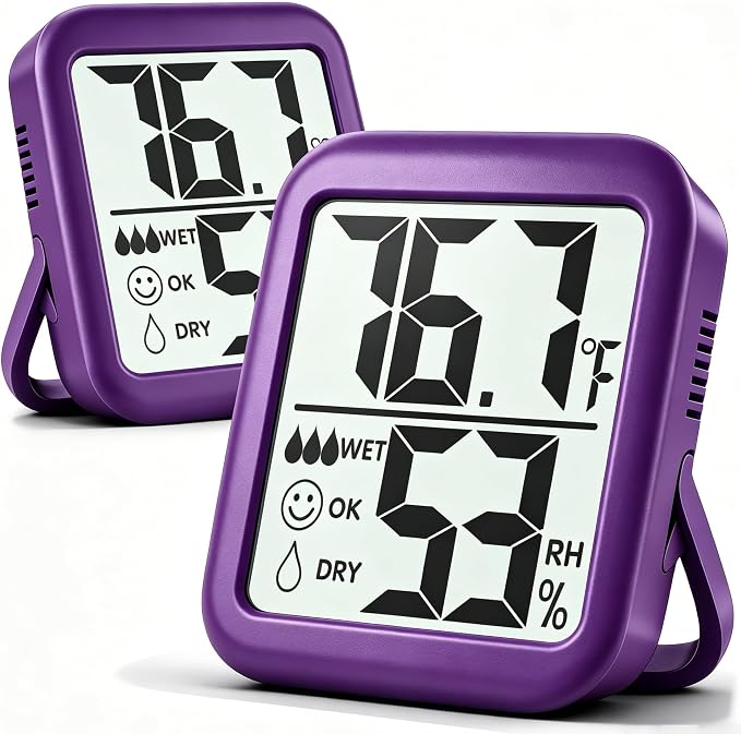 2 Pack Room Thermometer Indoor Hygrometer | Monitor Temperature & Humidity, Accurate, Fast Read, Easy To View, Magnetic/Kickstand/Hanging, ℉/℃, w/ Battery, Compact