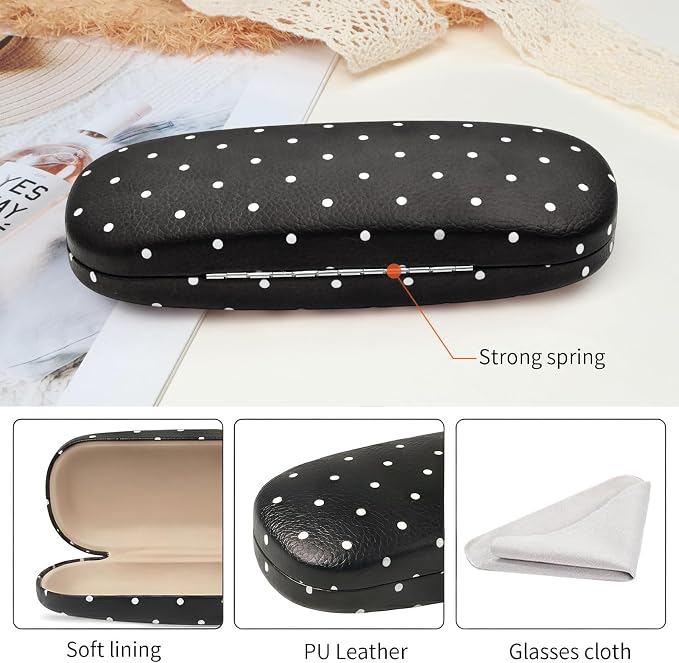 Glasses Case Hard Shell, Cute Sunglasses Case for Women Leather Protective Case for Eyeglass with Cleaning Cloth