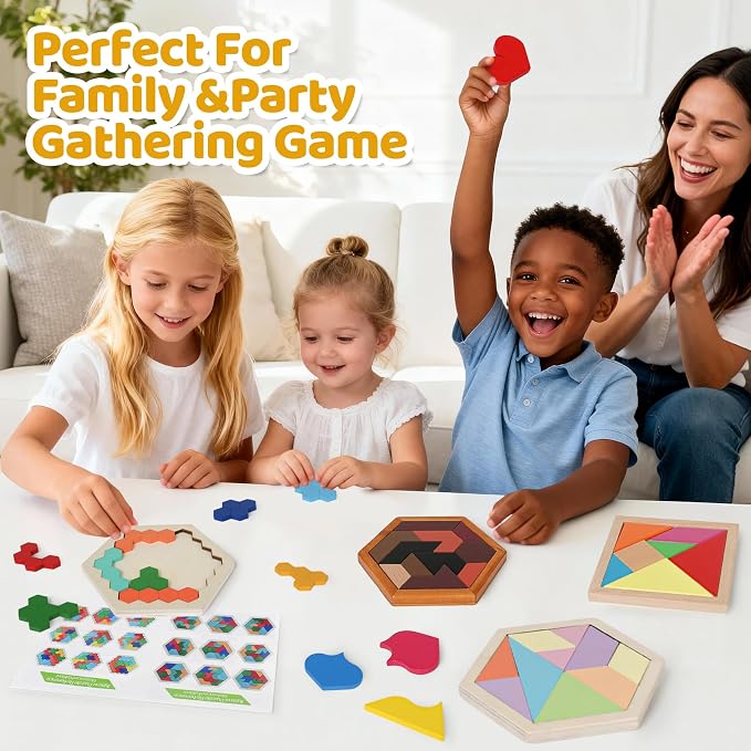 5 Pack Wooden Brain Teaser Puzzles Sets for Kids,Montessori Brain Blocks Logic Tangram Geometric Shapes Puzzle Matching Games Easter Basket Stuffers Gifts for All Ages Boys Girls