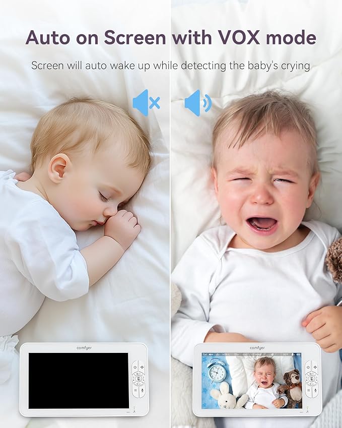 7" HD Split-Screen Baby Monitor with 2 Cameras, Video Baby Monitor with Camera and Audio, Flexible Bracket, Non-WiFi, VOX Mode, 2 Way Audio, Remote PTZ, Auto Night Vision