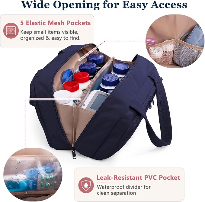 BAGSFY Travel Medicine Bag with 2 Separate Compartments, Wide-Opening Medication Organizer, Puffy Medical Storage Bag for Prescription Bottles, Pill Cases, Medical Supplies,Travel & Family Emergency