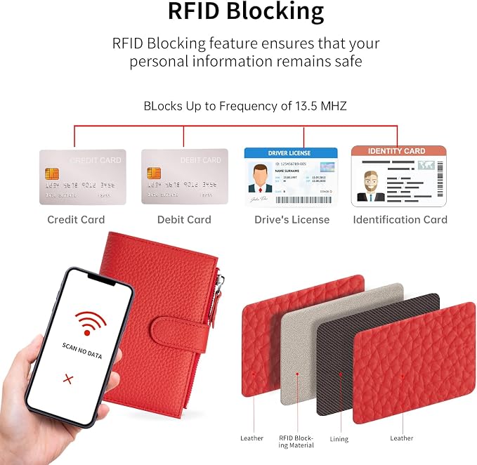 Passport wallet and Card Slot Combo RFID Blocking Leather Travel Passport Wallet for Men and Women with Zippered Coins Pocket Passport holder, Red