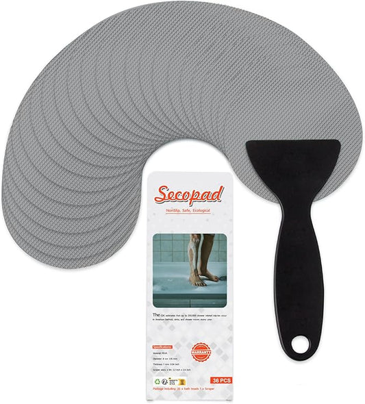 36PCS Bathtub Stickers Non-Slip, Safety Shower Treads Adhesive Appliques with Premium Scraper (Grey)