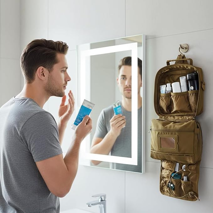 SMONT Tactical Toiletry Bag for Men, 9.5" Hanging Dopp Kit Shaving Hygiene Bag for Traveling Bathroom