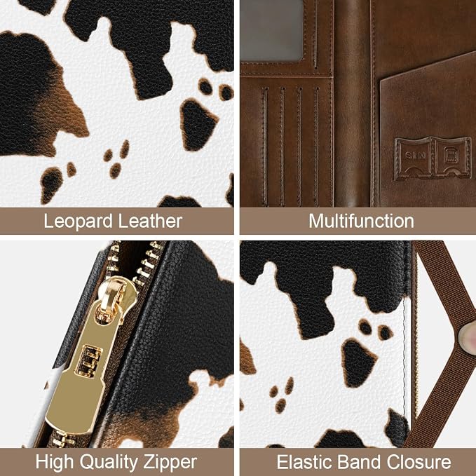 Passport Holder for Travel, RFID Blocking Passport Cover for Women Zipper | Travel Wallets, Passport Book Holder, Credit Card Holder, ID Window,SIM Card Slots, Coin & Tickets Pocket, Cow Print
