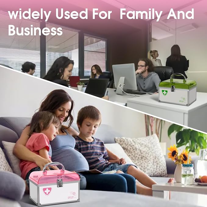 Glosen Medicine Lock Box With Key,pink,8.46 * 5.87 * 5.51 Inch,locked Medicine Box with Child Safe Lock